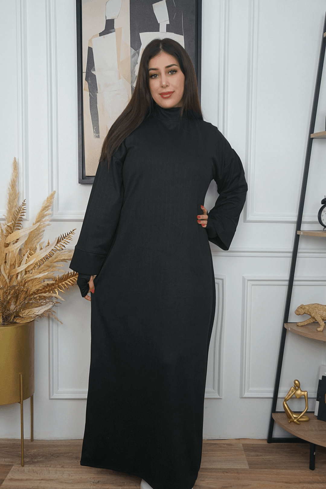 Robe longue pudique en couleurs unies